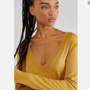 Free People We The Free mustard  yellow long sleeve top Size L #boho #festival